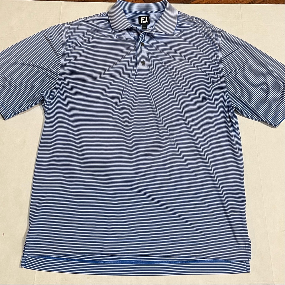 FootJoy FJ Blue White Stripe Golf Polo Shirt Men’s Size L